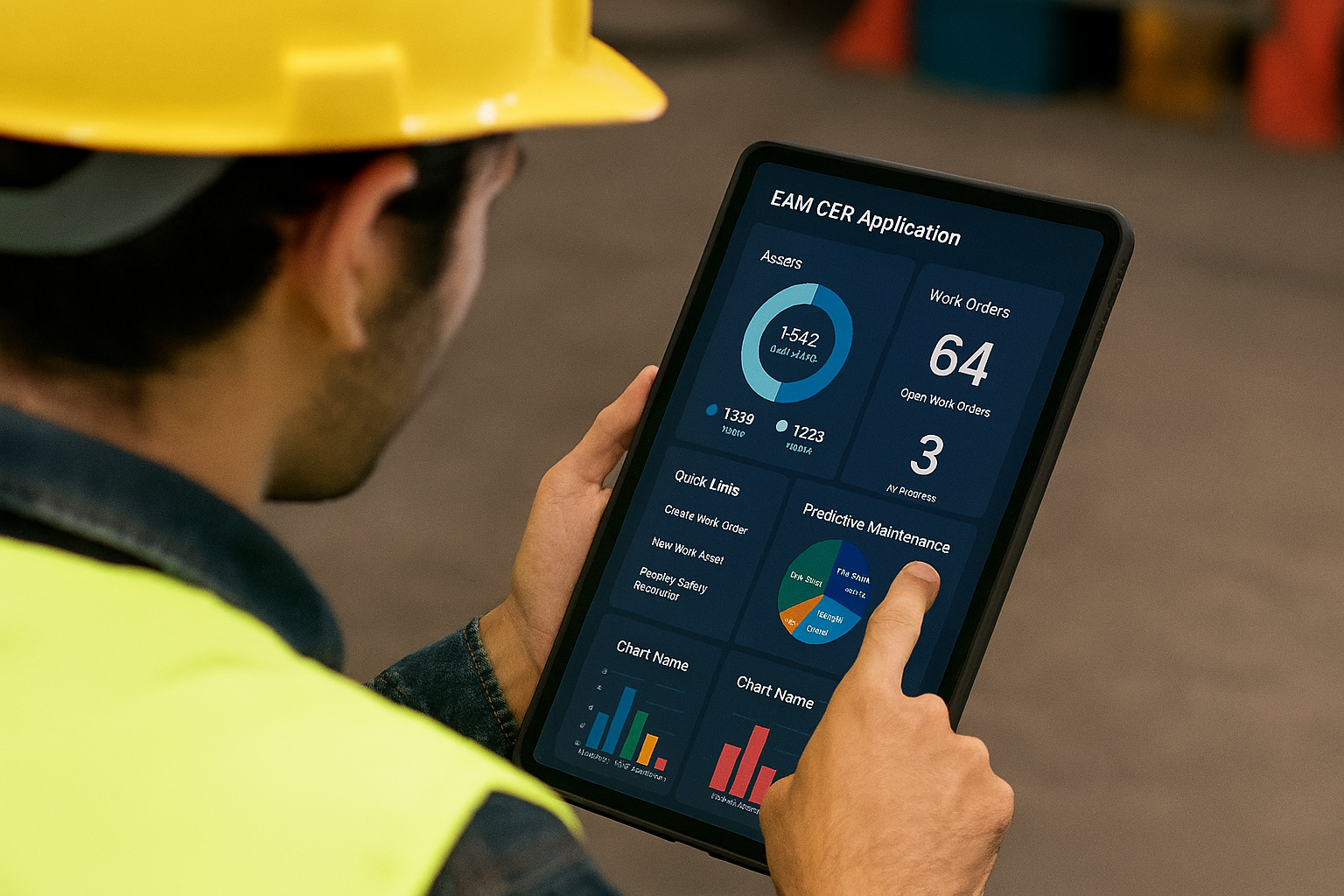 Technician using mobile EAM app in the field