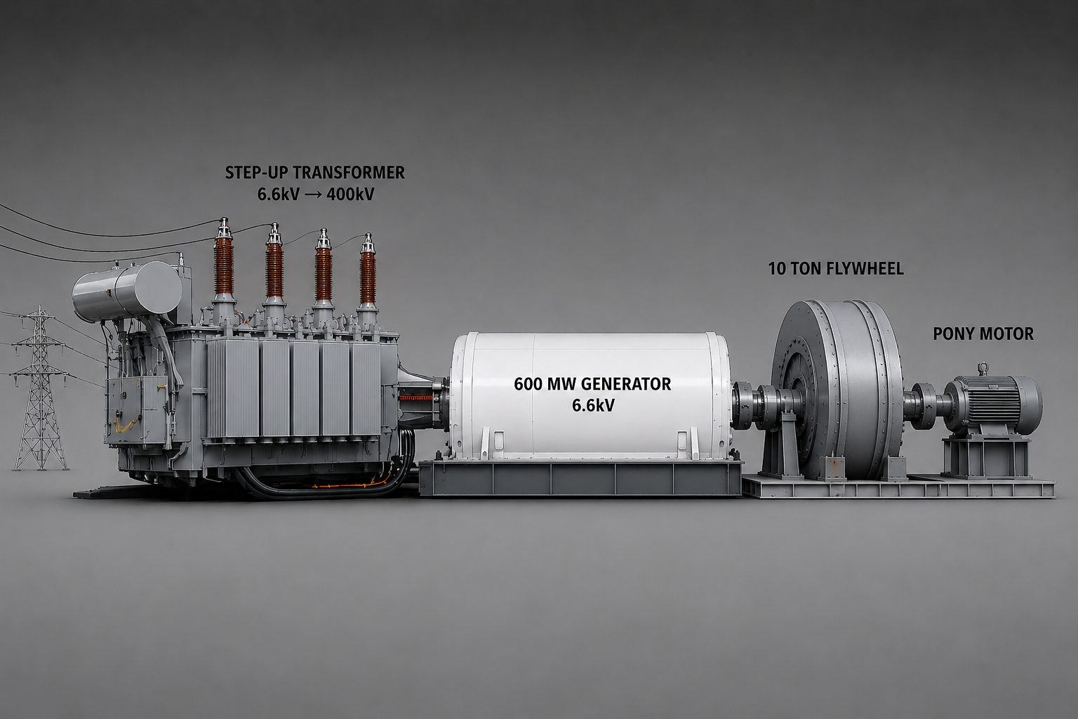 600 MW Grid Connected Generator With 10 Ton Flywheel and Pony Motor