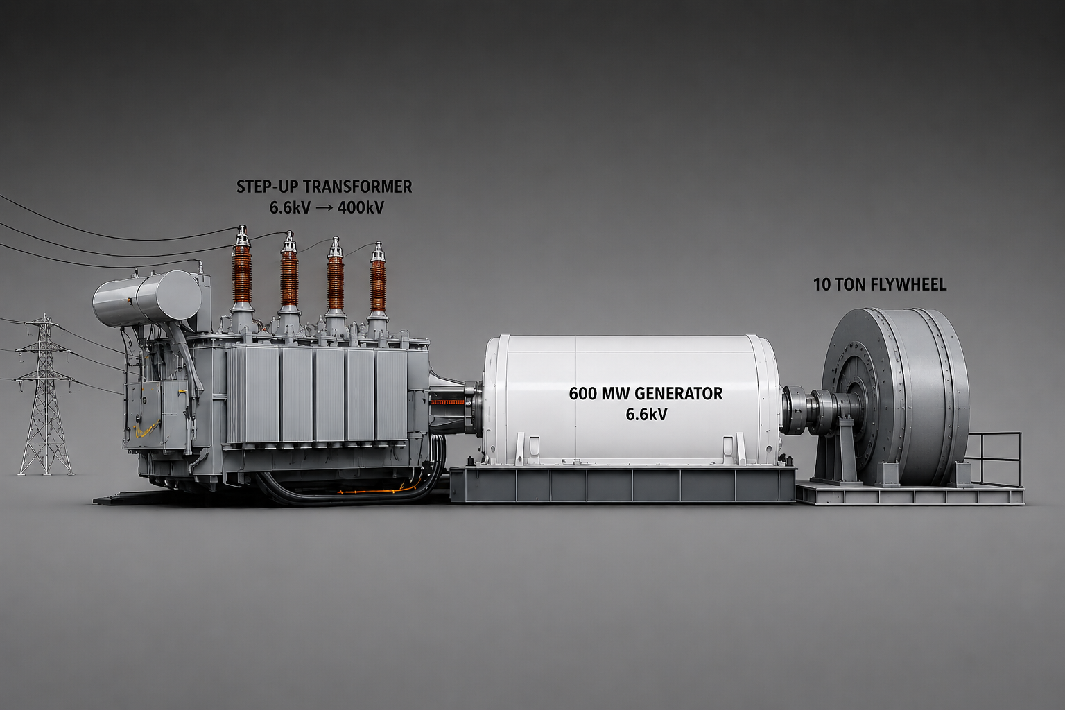 600 MW Grid Connected Generator With 10 Ton Flywheel